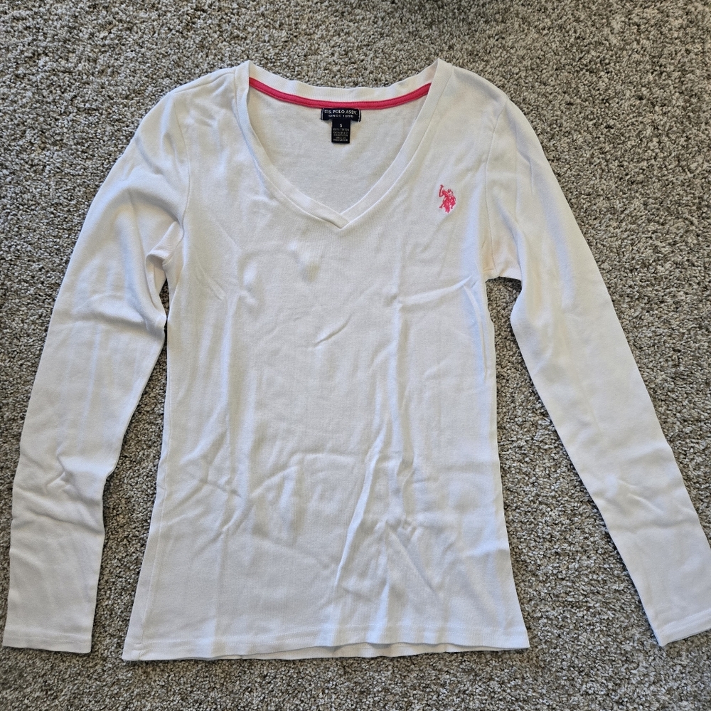 Women's polo set of two navy, and white long sleeve tees - Picture 2 of 2